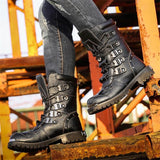 Men's Metal Gothic Mid-Calf Boots Punk Retro Leather Motorcycle Shoes Army Military Cowboy Snow Mart Lion   