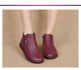 Vintage Handmade Genuine Leather Women Ankle Boots Casual Snow Winter Ladies Flat Shoes Zip Rubber MartLion   