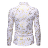White Men's Shirt Luxury Gold Floral Print Dress Shirts Slim Fit Long Sleeve Chemise Homme Streetwear Hawaiian Shirt MartLion   
