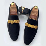 Men's Loafers Classic British Style Suede Deerskin Casual Dress Brooch Twisted Small Leather Shoes MartLion black 38 