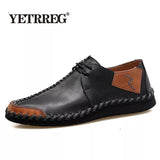 Men's Shoes Casual Split Leather Lace Up Flats Mart Lion   