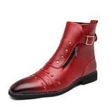 Men's Basic Boots PU Leather Vintage Shoes Zip Winter Autumn Motorcycle MartLion Red 10 