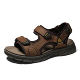 Men's Sandals Summer Beach Wading Shoes Genuine Leather Soft Outdoor Roman Mart Lion Brown 6.5 