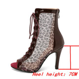 Women Sandals Leopard Open Toe High Heels Dancing Shoes Comfort Zipper Peep Toe Summer Sandals Mart Lion Wine Red-7cm 34 