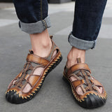 Men's Brand Genuine Leather Summer Casual Flat Sandals Roman Beach Footwear Sneakers Low Wedges Shoes Mart Lion   