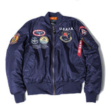 vintage pilot bomber flight jacket us air force top gun men's winter army USN MA1 USMC embroidery MartLion Blue XXS 