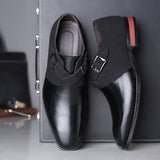 Men's Splicing Buckle Derby Shoes Leather Dress Wedding Party Office Oxfords Slip-On Flats Mart Lion Black 6 