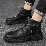 Off-Bound Autumn Men's Ankle Boots Tooling Desert British Punk Zip Chelsea Motorcycle High-cut Shoes Mart Lion   