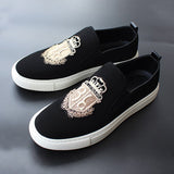 Men's Casual Shoes Black Suede Leather Party Luxury Embroidery Flat Tide Slip-On Loafers Mart Lion   