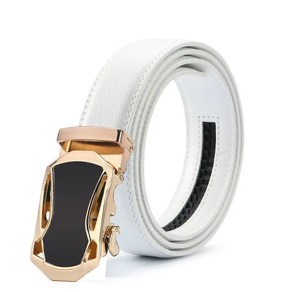 White Men's Belt Automatic Buckle Two-layer Cowhide Youth Korean Version Design Authentic Wild Youth Belt MartLion D120 105cm (Waist 90cm) CHINA