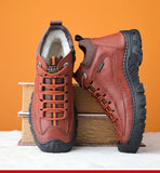  Winter Genuine Leather Men's Boots Natural Fur Warm Ankle Working Footwear Waterproof Snow MartLion - Mart Lion
