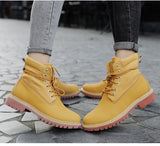  Winter Couple Men's Boots Genuine Leather Ankle Yellow British Style Motorcycle Work Shoes hombre Mart Lion - Mart Lion