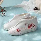 Veowalk Lotus Embroidered Women Cotton Mid-top Shoes with Warm Fleece Lining Winter Chic Elegant Ladies Jacquard Flat Platforms MartLion WHITE 8.5 CHINA