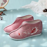 Veowalk Lotus Embroidered Women Cotton Mid-top Shoes with Warm Fleece Lining Winter Chic Elegant Ladies Jacquard Flat Platforms MartLion Pink 6 CHINA