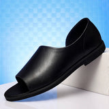 Casual Sandals Korean Men's Shoes British Leather Summer MartLion Black 2166 6 