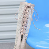  Women Summer Cool Net Boots Overknees Beige Ballroom Dancing Shoes Comfort Open Toe Gladiator Mesh Sandals Mart Lion - Mart Lion