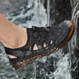 Summer Mesh Men's Sandals Breathable Genuine Leather Casual Shoes Handmade Outdoor Slippers Beach