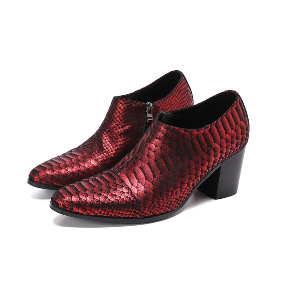 Men's Dress Shoes High Heels Real Leather Red Wedding Formal Oxfords Work MartLion - Mart Lion