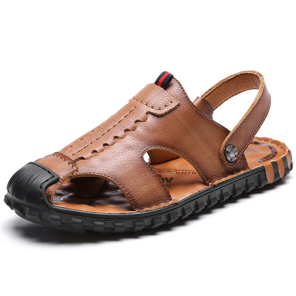 Casual Summer Slippers Leather Men's Sandals MartLion Khaki 9.5 