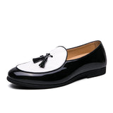 Men's Leather Tassel Loafers Pointed Toe British Style Vintage Carving Wingtips Brogues Shoes Slip Flats MartLion Black White 601-1 8 