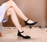 Jacquard Cotton Embroidered Women Chunky Heels 6cm Ladies Casual Comfort Old Beijing Pumps Retro Shoes MartLion   