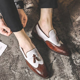 Men's Leather Slip-On Shoes Brogue Tassels Vintage Derby Casual Flats Loafers Mart Lion Auburn 6 
