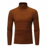 Autumn Winter Men's Solid Color Turtleneck T Shirts Slim Long Sleeve Black White Tops MartLion   