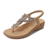 Summer Retro Sandals Women Rhinestone Beads Resort Beach Beach Wedge Shoes MartLion Beige 42 