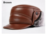 Winter Men's Leather Hat Thicken Leather Sheepskin Baseball Caps With Ears Warm Snapback Dad's Hats Sombrero De Cuero Del Hombre MartLion brown L  55 56cm 