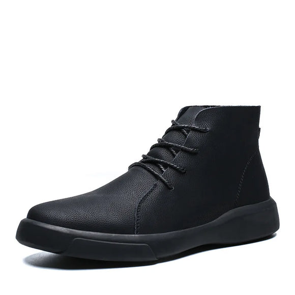 Winter Snow Lace-up Ankle Genuine Leather Warm Plush Men's Boots Autumn Outdoor Shoes MartLion Black 39 