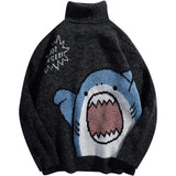 Shark Sweater Men's Winter Cartoon Harajuku Korean Y2k Oversized Turtleneck Hip Hop Loose Knit Jumper Pullover High Collar MartLion Turtleneck Black S China