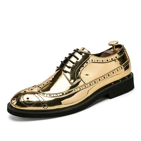 Men's Dress Shoes gold Glitter Moccasins Leather Luxury Wedding Oxford MartLion Gold 11 