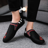 Summer Men's Casual Shoes Embroidery Flower Slip-On Soft Massage Moccasins Loafers Flats Footwear Driving Walking Mart Lion   