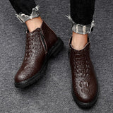 Leather Men's Boots Autumn Winter Warm  Fur Snow Crocodile Pattern Ankle Shoes Mart Lion   