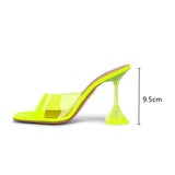 Star style Transparent PVC Women Slippers Square toe Cup heeled Summer Mules Slides High heels Sandals Shoes MartLion   