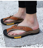 Summer Men's Flip-Flops Outdoor Genuine Leather Sandals Luxury Brand Designer Slipper Casual Beach Slipper Mart Lion   