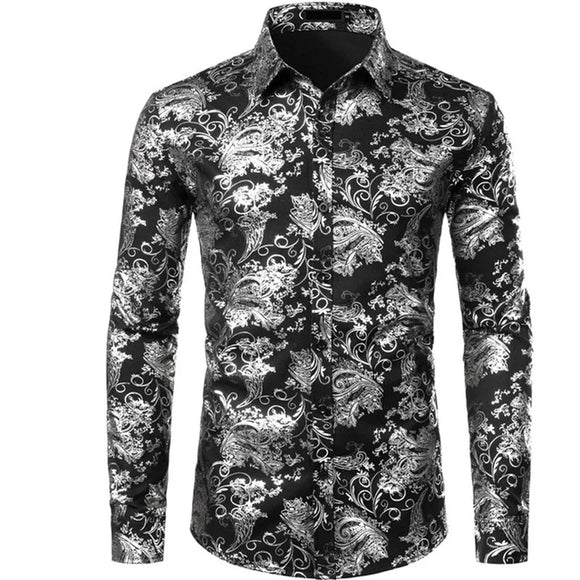  Silver Paisley Luxury Printed Floral Shirt Men's Wedding Party Dinner Dress Wedding Dinner Party Chemise Homme MartLion - Mart Lion