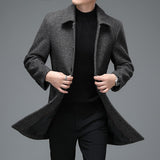 Men's Winter Jackets and Coats Casual Woolen Coats Long Overcoat Turn Down Collar Wool Blends Mart Lion   