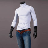 Autumn Winter Men's Solid Color Turtleneck T Shirts Slim Long Sleeve Black White Tops MartLion   