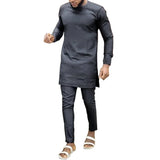 Men's Shirts With Trousers Solid Black Pant Sets Nigerian Style Groom Suit Nigerian Wedding Party Wear MartLion black S 