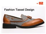 Tassel Men's Loafers Dress Shoes Striped Wedding Formal Pointed Toe Brogues Slip On Oxfords Mart Lion   