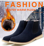 Winter Warm Plush Men's Boots Cow suede Chelsea Non-slip Snow Handmade Ankle Mart Lion   