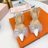 Runway style Glitter Rhinestones Women Pumps Crystal bowknot Satin Summer Lady Shoes Genuine leather High heels Party Prom MartLion 0041 White 38 