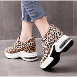 Women Sneakers Leopard Height Increasing Vulcanized Shoes Thick Bottom Zipper Wedges Ladies Casual MartLion   