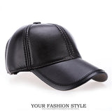 Adult Faux Leather Hat Men's Warm PU Leather Baseball Cap Winter Outdoor Ear Protection Cap Leather Hat Windproof hat MartLion   