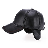 Adult Faux Leather Hat Men's Warm PU Leather Baseball Cap Winter Outdoor Ear Protection Cap Leather Hat Windproof hat MartLion   