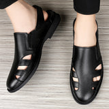 Men's Sandals Genuine Leather Shoes Casual Summer Footwear Breathable Slides Soft luxury Mart Lion   