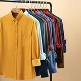 100% Cotton Corduroy Shirt Men's Casual Long Sleeve Regular Fit Dress Pocket Mart Lion   