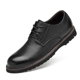 Genuine Leather Men's Shoes Waterproof Oxford Breathable British Style Flats Casual Mart Lion Black 5.5 China