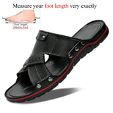 Leather Slides Slippers Men's Summer Casual Slip On Shoes Flat MartLion Black 11 